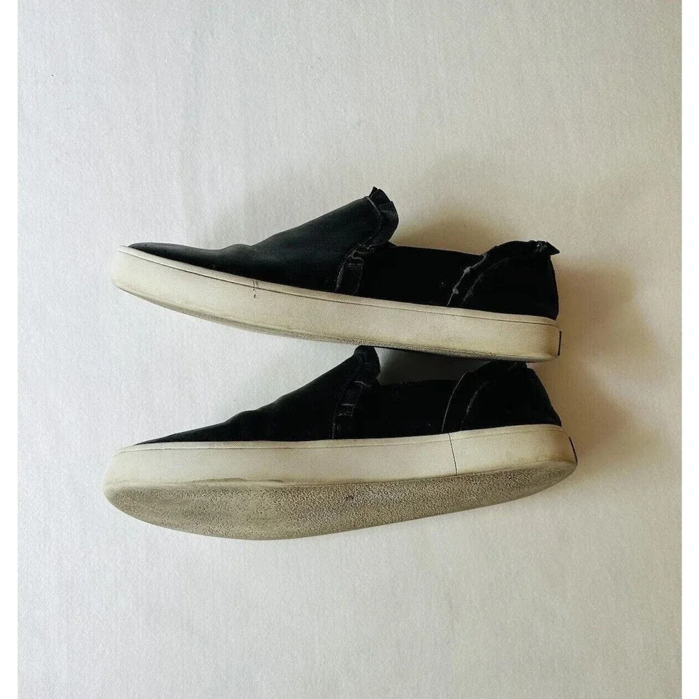 Kate Spade Shoes 7 M Lilly Slip‎ On Sneakers Black Leather Ruffled